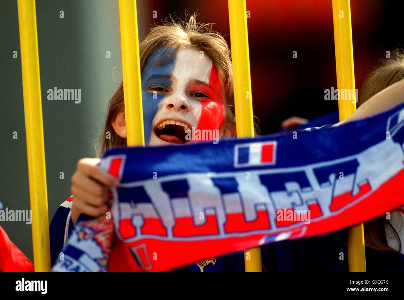 Soccer - Euro 2000 - Group D - Czech Republic v France. A young French fan shows support for her team Stock Photo