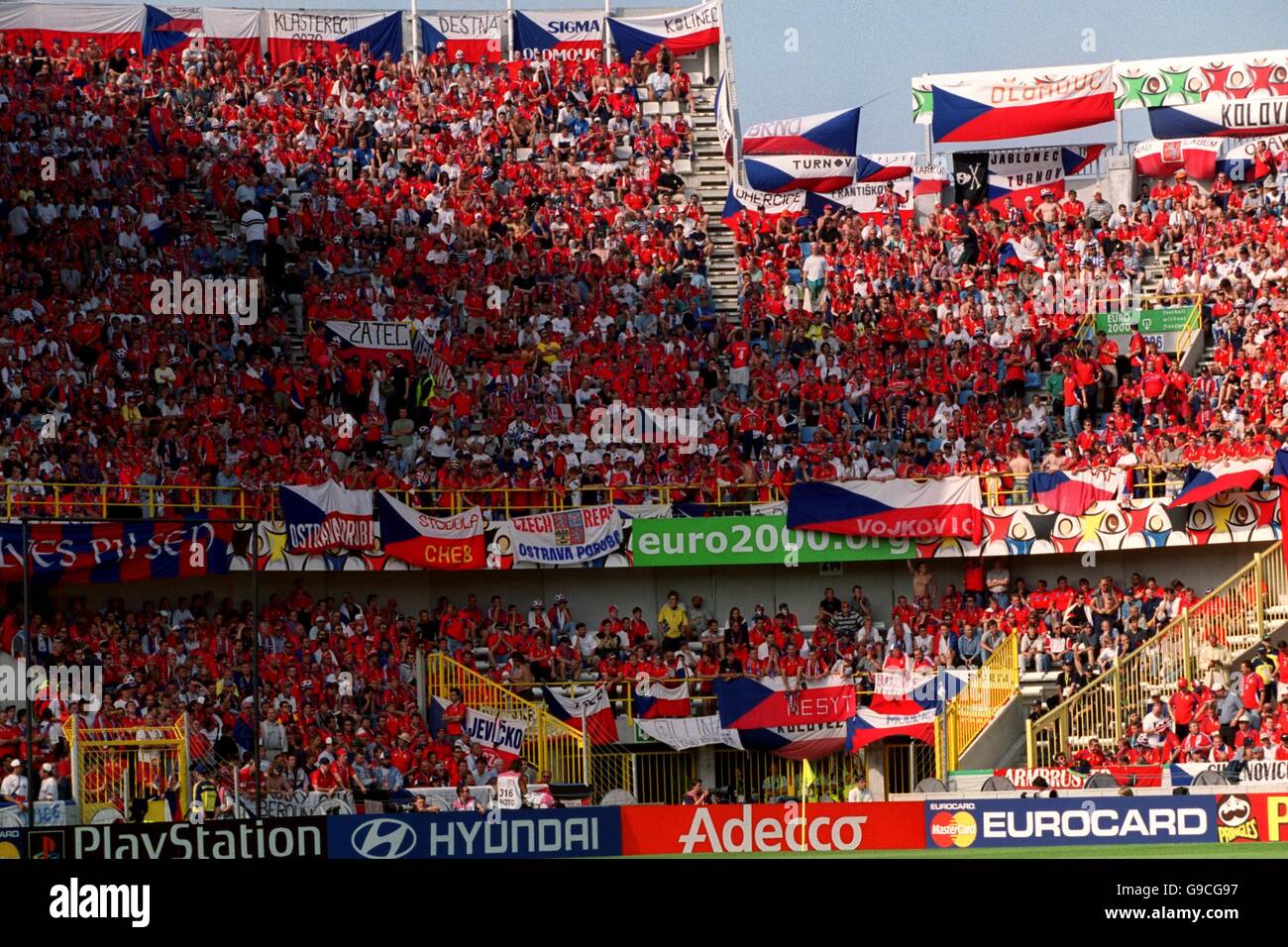 Czech Republic fans display national flags in support of their team Stock Photo