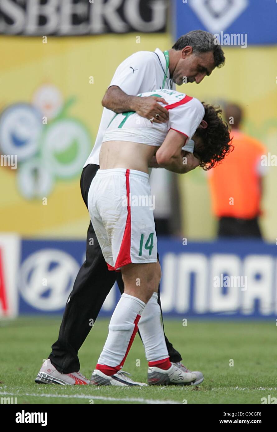 Soccer - 2006 FIFA World Cup Germany - Group D - Iran v Angola - Zentralstadion. Iran's Andranik Teymourian shows his emotion after a draw with Angola meant failing to qualify for the second round Stock Photo