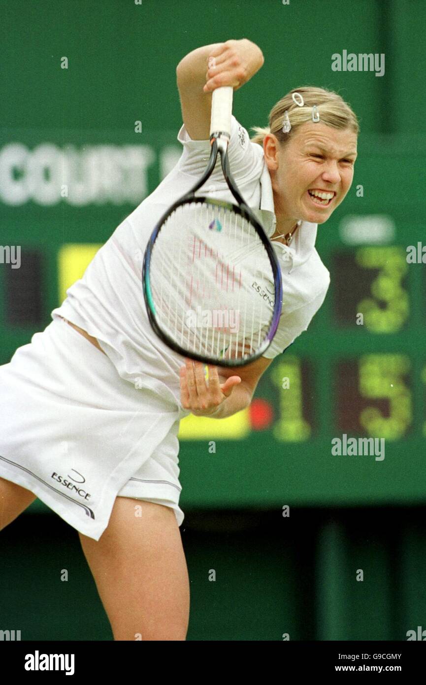 Anke huber on her way to winning against tina pisnik hi-res stock
