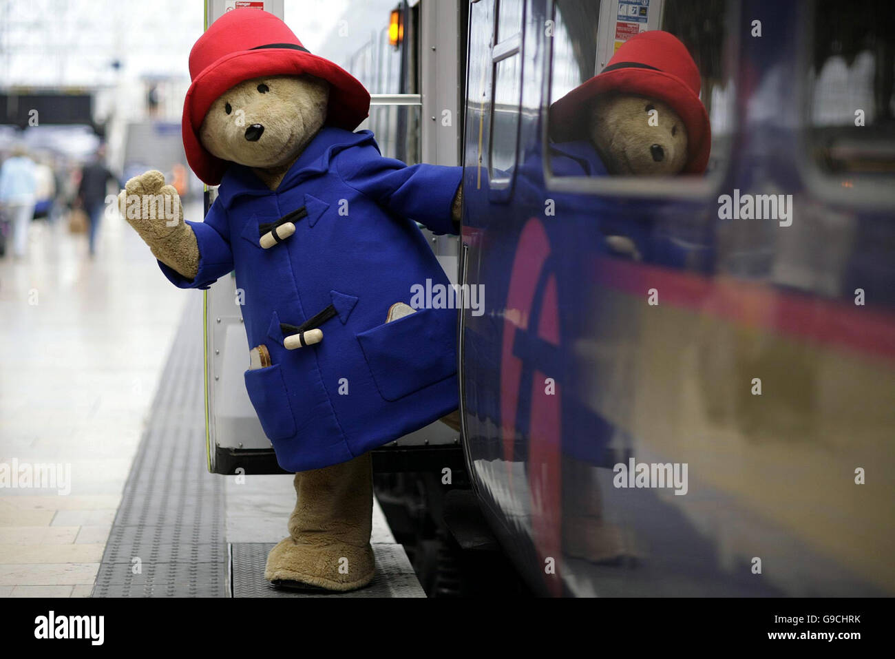 Paddington Bear arrives at Paddington Station, London, on his way to