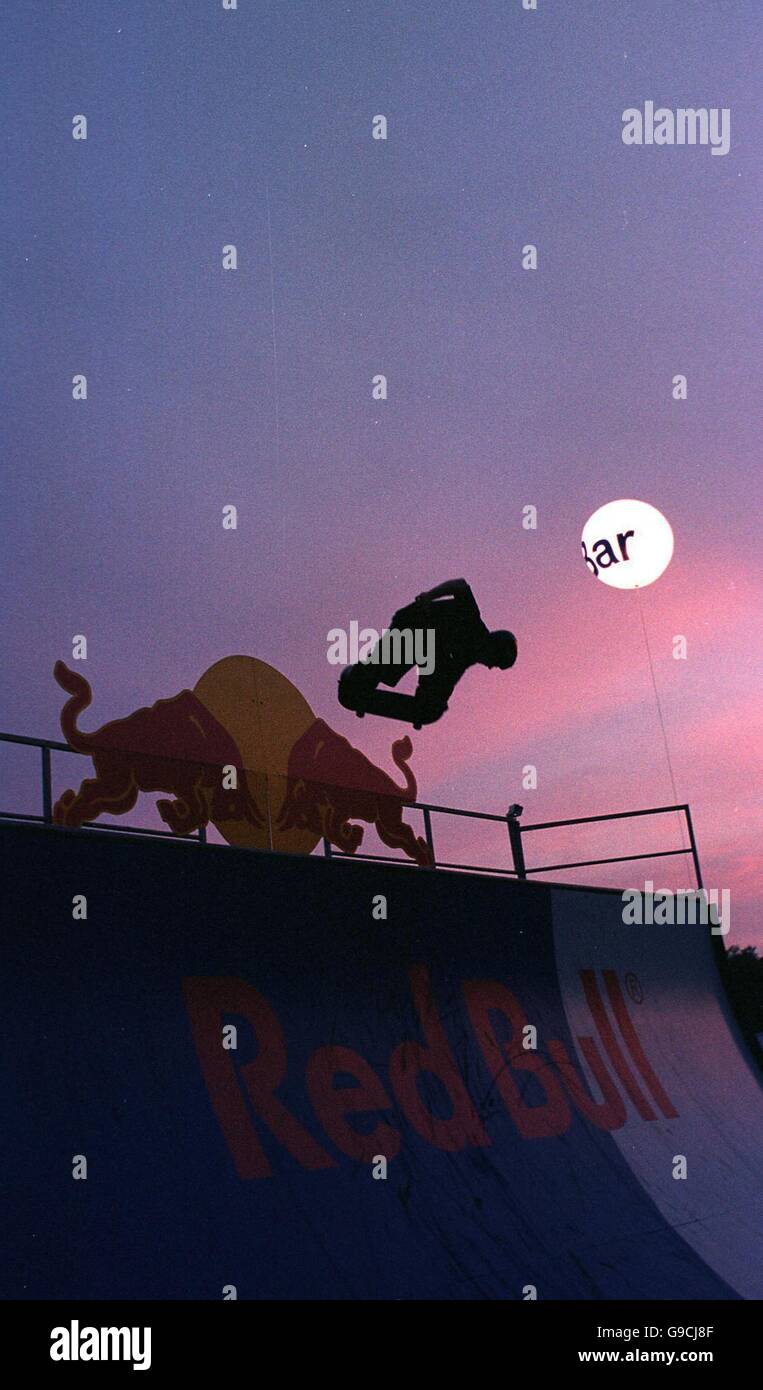 Skateboarders show off their skills at the MTV Festival in the Park