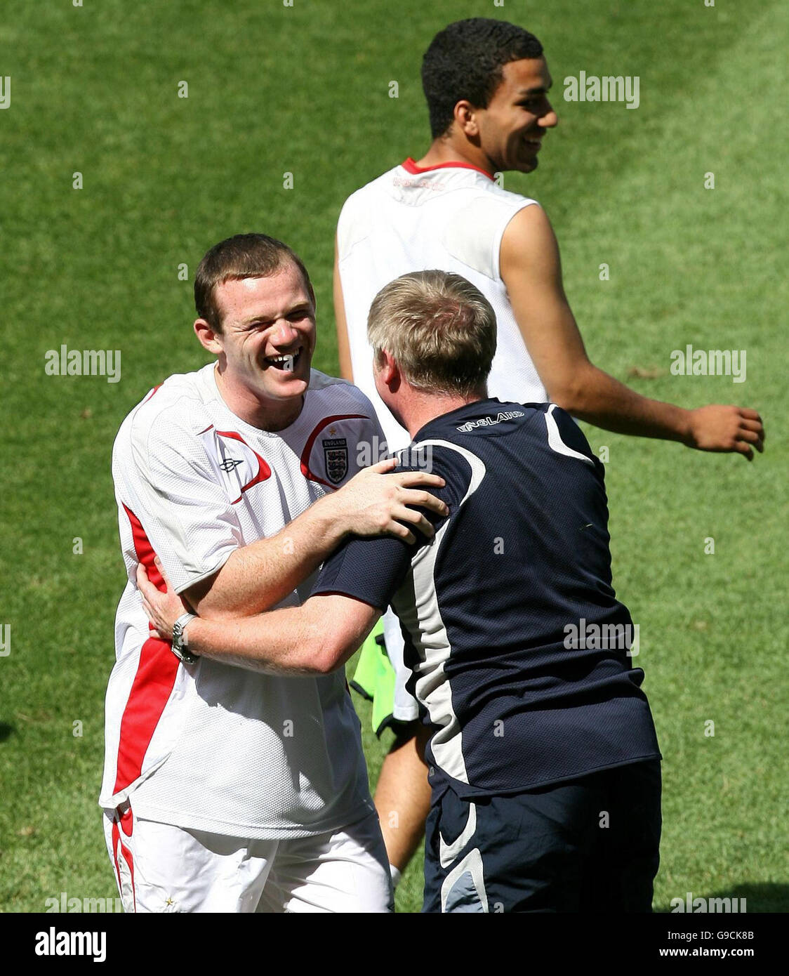 England's Wayne Rooney (left) during a training session at the Gottlieb Daimler Stadion, Stuttgart, Germany. Stock Photo