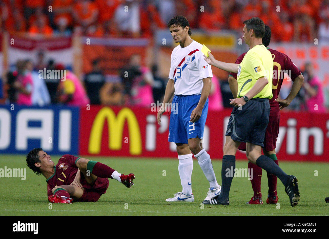 Cristiano Ronaldo, Portugal lays on the floor with an injury Stock Photo