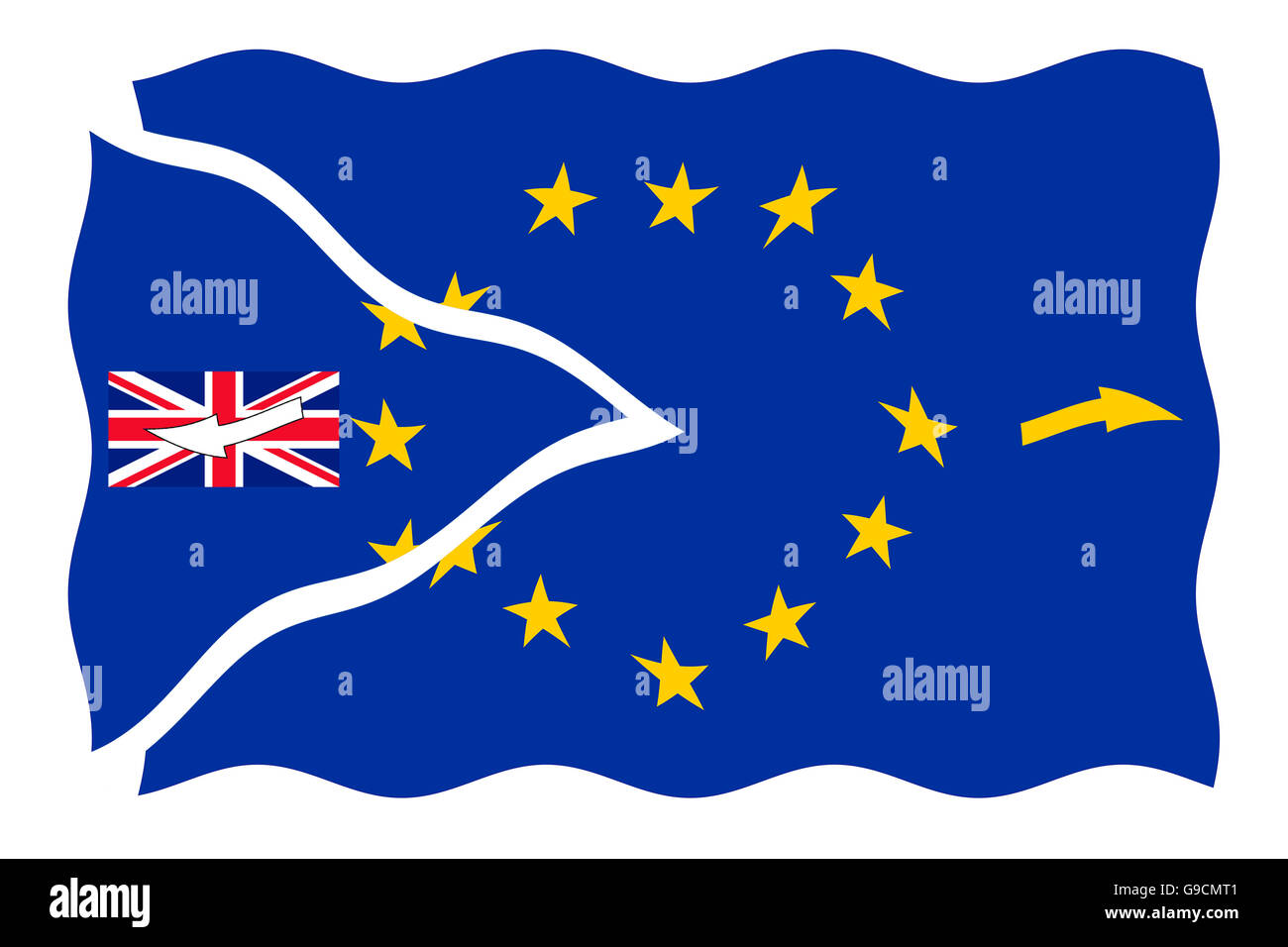 EU Flag UK Leave Brexit Result Flag Split Stock Photo