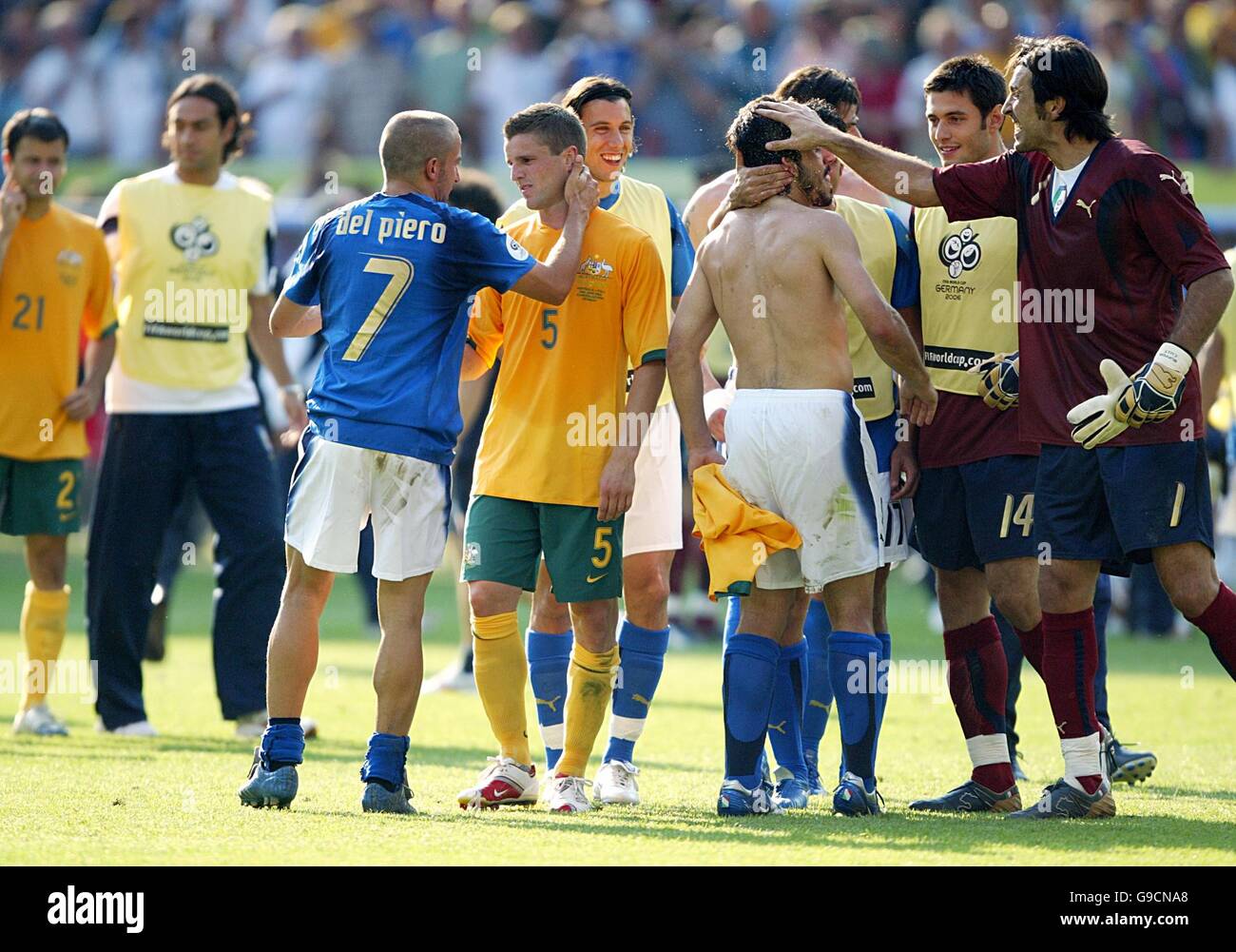 Italy's Alessandro Del Piero consoles Australia's Jason Culina Stock Photo