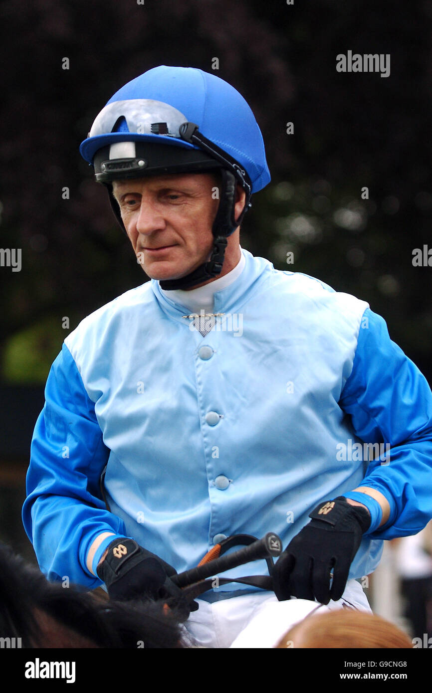 Jockey Kevin Darley prior to his ride on Goodbye Mr Bond in the Cadogan Silver Salver Handicap Stakes Stock Photo