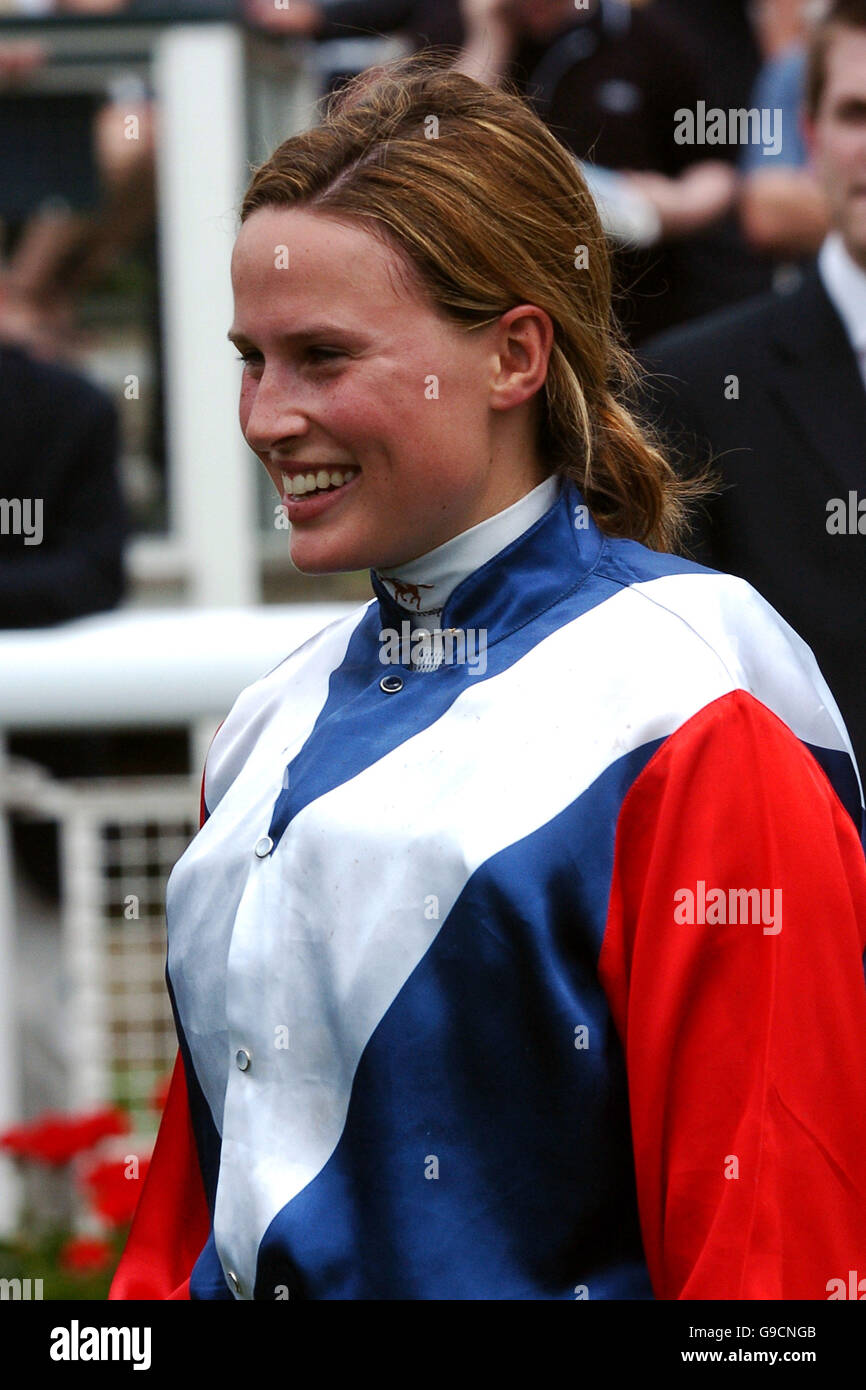 Francesca Cumani after her victory on Soulacroix in the The Queen Mother's Cup Handicap Stakes Stock Photo
