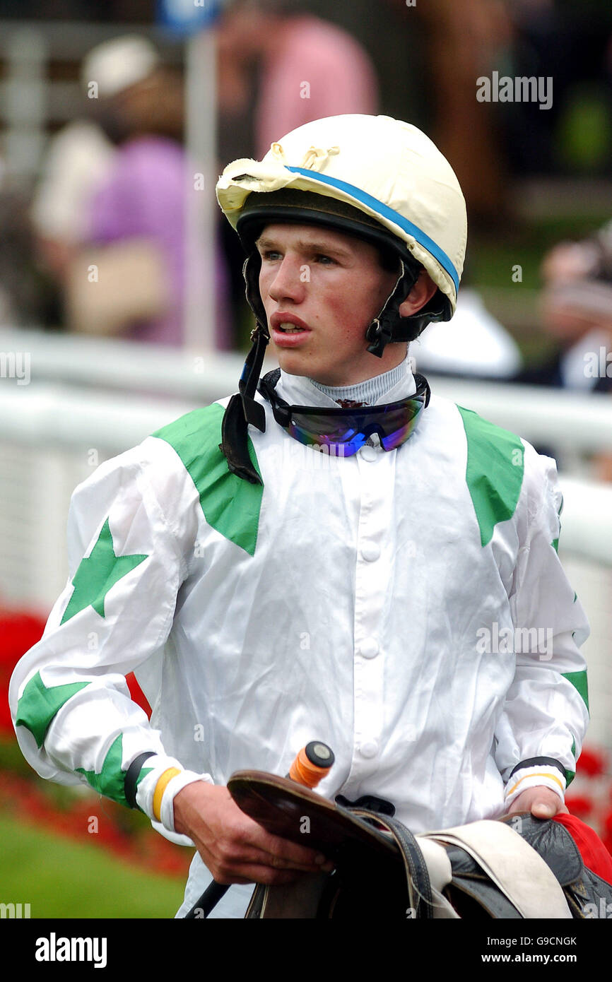 Horse Racing - The 36th Timeform Charity Day - York Racecourse. Jockey Andrew Elliott prior to his ride on Speed Dial Harry in the Cadogan Silver Salver Handicap Stakes Stock Photo