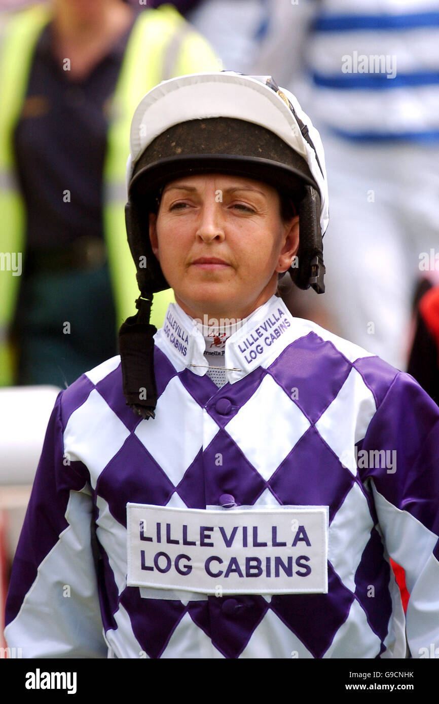 Jockey Alyson Deniel prior to her ride on Crow Wood in the Queen Mother's Cup Handicap Stakes Stock Photo