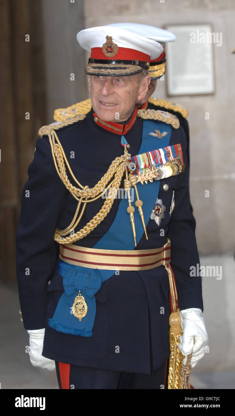 HRH Prince Philip Duke of Edinburgh attends the Beating Retreat on Horse Guards Parade, London as part of the national events to mark the Queen's 80th Birthday and Prince Philips 85th birthday. Stock Photo