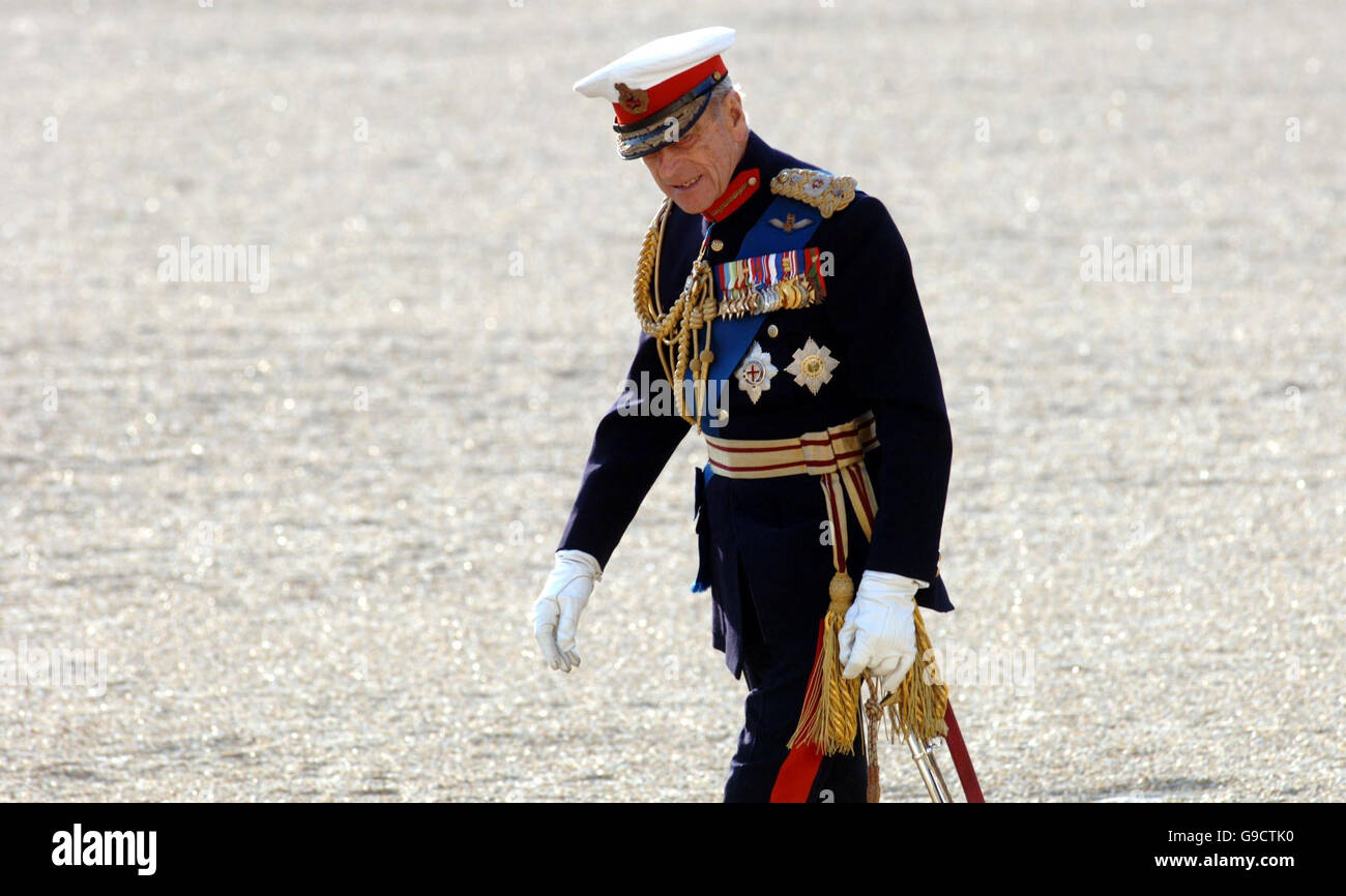 HRH Prince Philip Duke of Edinburgh attending the Beating Retreat on Horse Guards Parade, London as part of the national events to mark the Queen's 80th Birthday and Prince Philips 85th birthday. Stock Photo