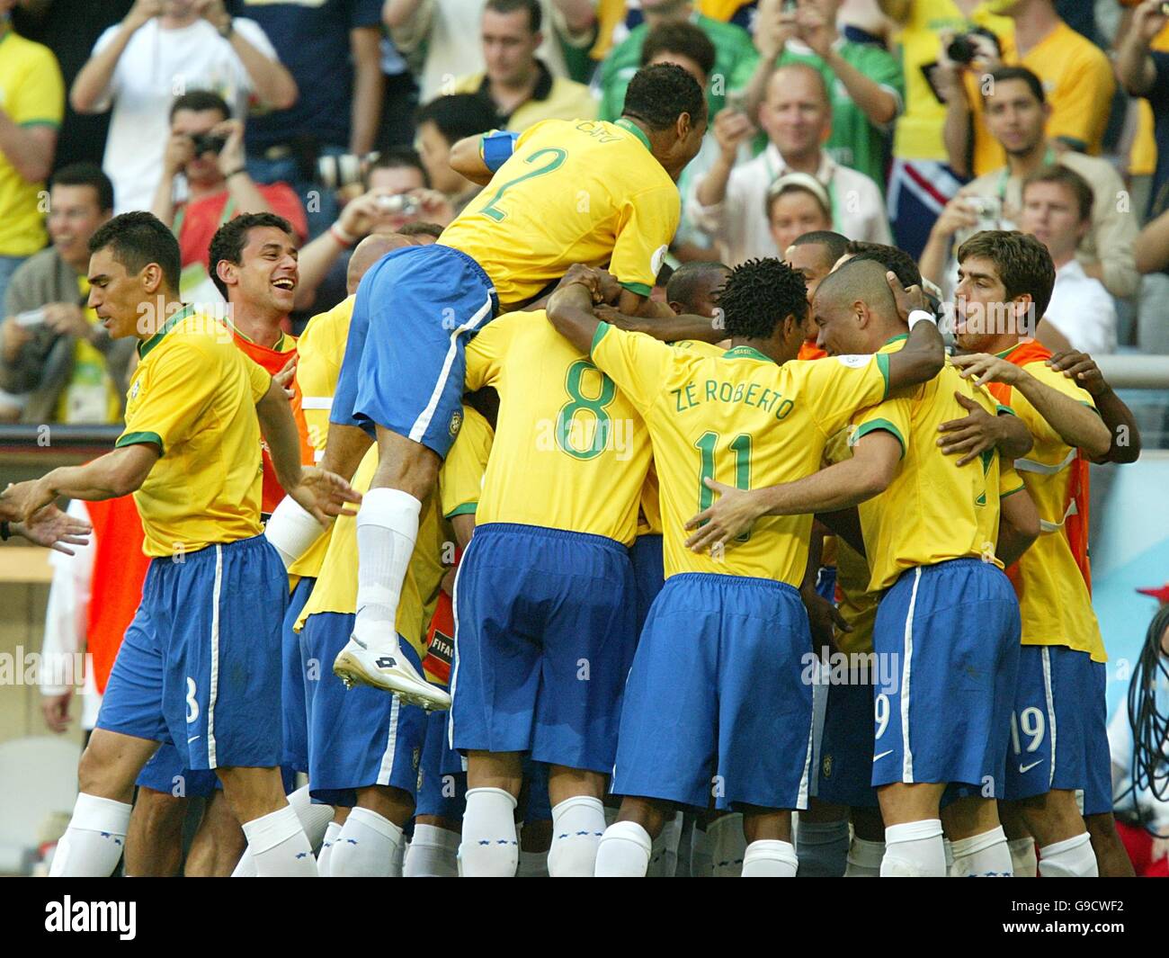 Brazil's Adriano celebrates scoring the opening goal of the game with his team mates Stock Photo