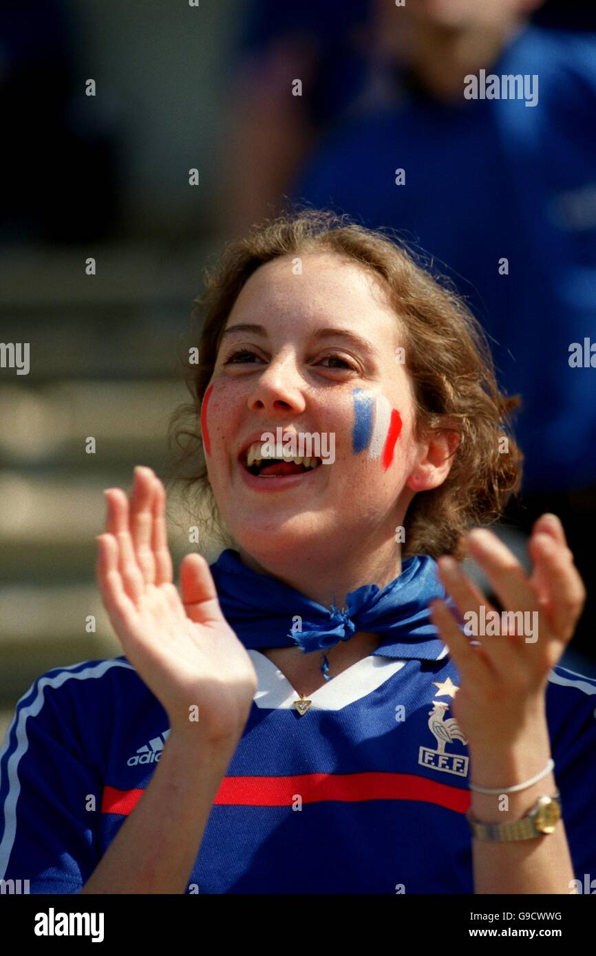 A France fan enjoys the atmosphere before today's game against the Czech Republic Stock Photo