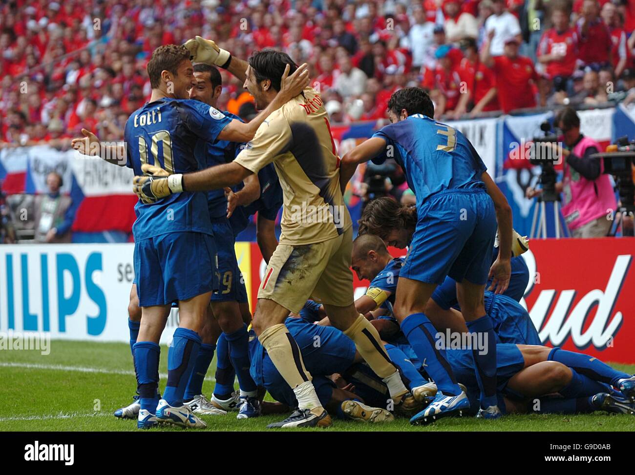 Italy's Marco Materazzi Celebrates Scoring With His Team Mates Stock ...