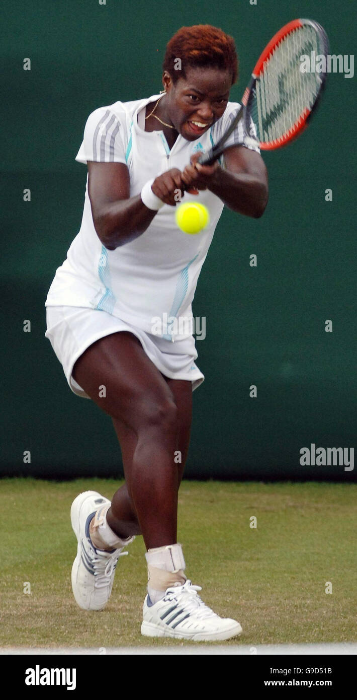 USA's Jamea Jackson in action against Slovakia's Daniela Hantuchova during the second round of The All England Lawn Tennis Championships at Wimbledon. Stock Photo