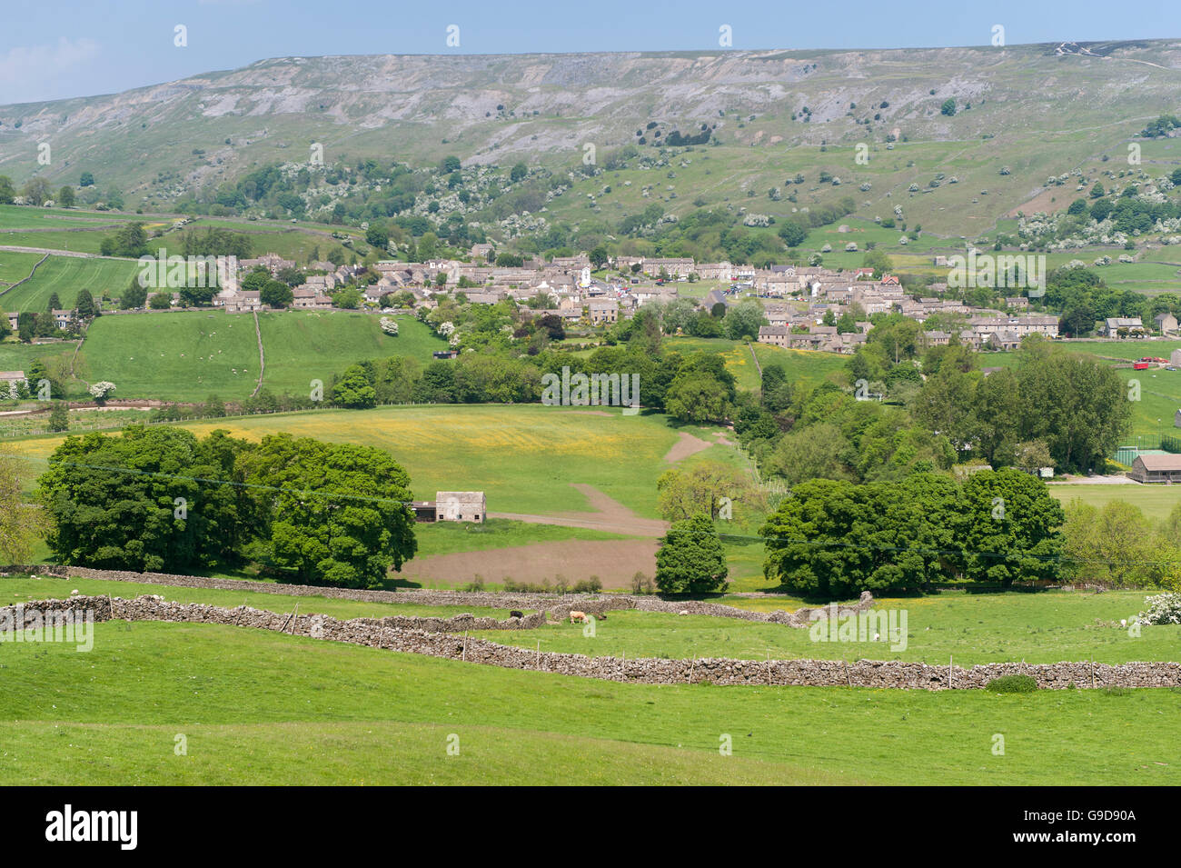Reeth Market town of Reeth in early summer, looking from Harkerside ...