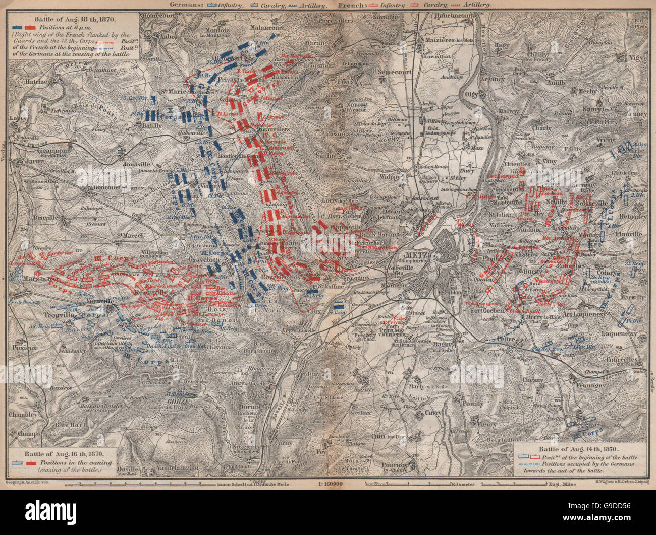 FRANCO-PRUSSIAN WAR. Battle of Mars-La-Tour Borny–Colombey 1870 Metz, 1896 map Stock Photo
