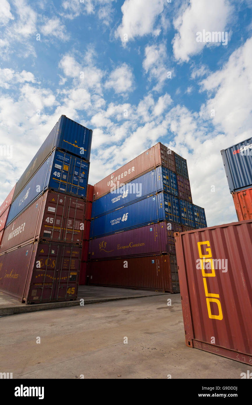 Containers in the port area, lettering "Gold", port, Stuttgart, Baden