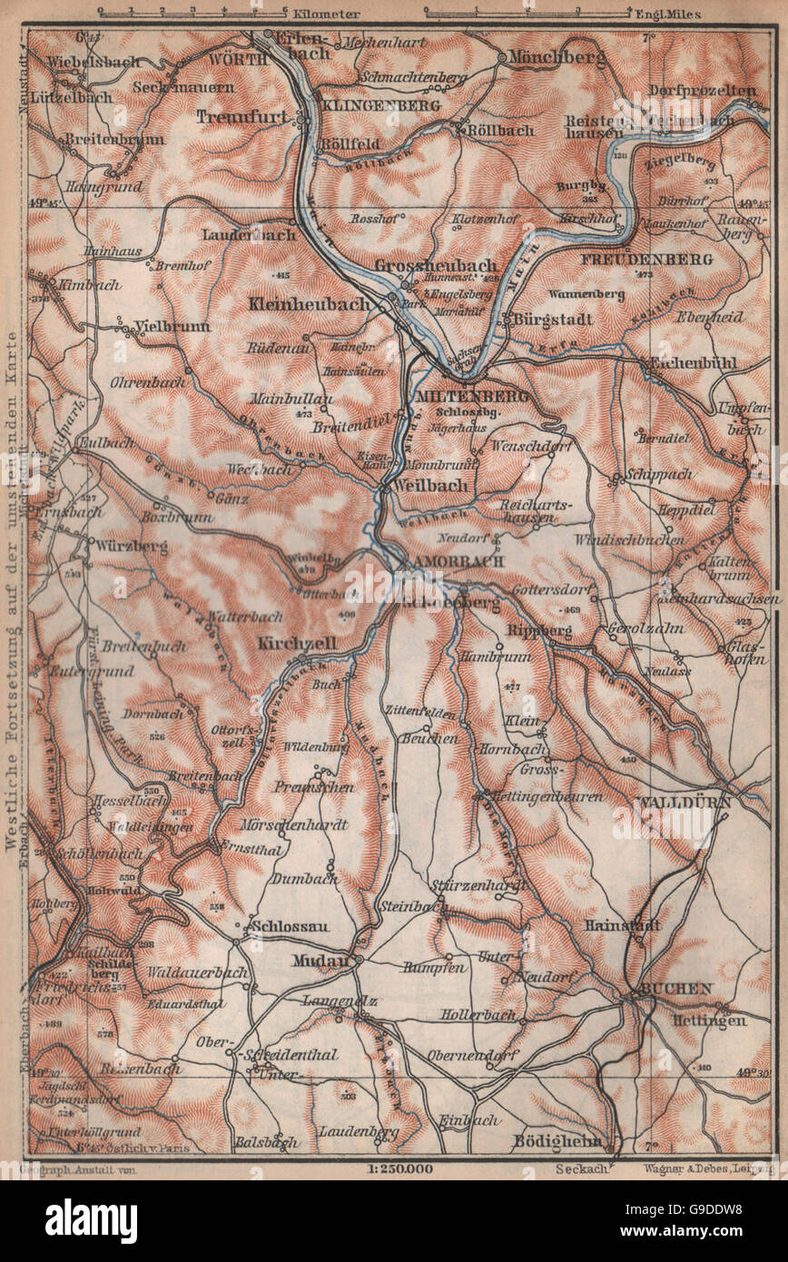 ÖST/EAST ODENWALD topo-map. Miltenberg Walldürn Klingenburg. Germany, 1896 Stock Photo