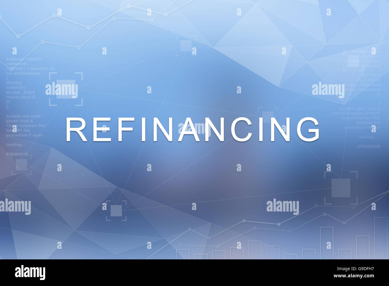 Refinancing word on blue blurred and polygon background Stock Photo