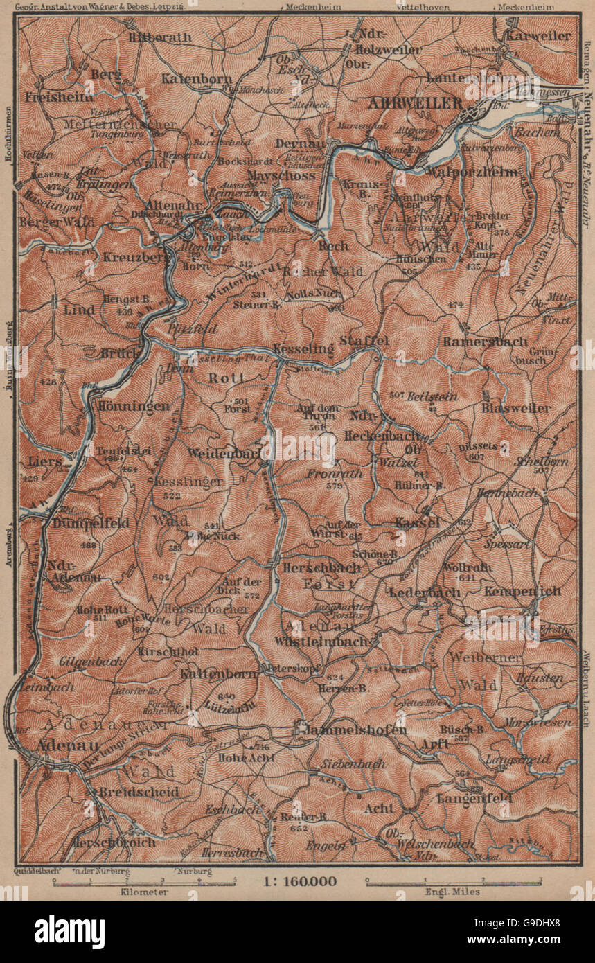AHR & ADENAUER BACH VALLEYS. Ahrweiler Altenahr topomap. Germany, 1903