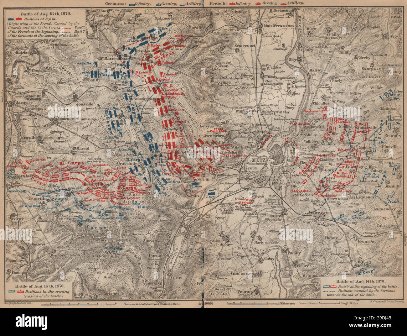 FRANCO-PRUSSIAN WAR. Battle of Mars-La-Tour Borny–Colombey 1870 Metz, 1903 map Stock Photo