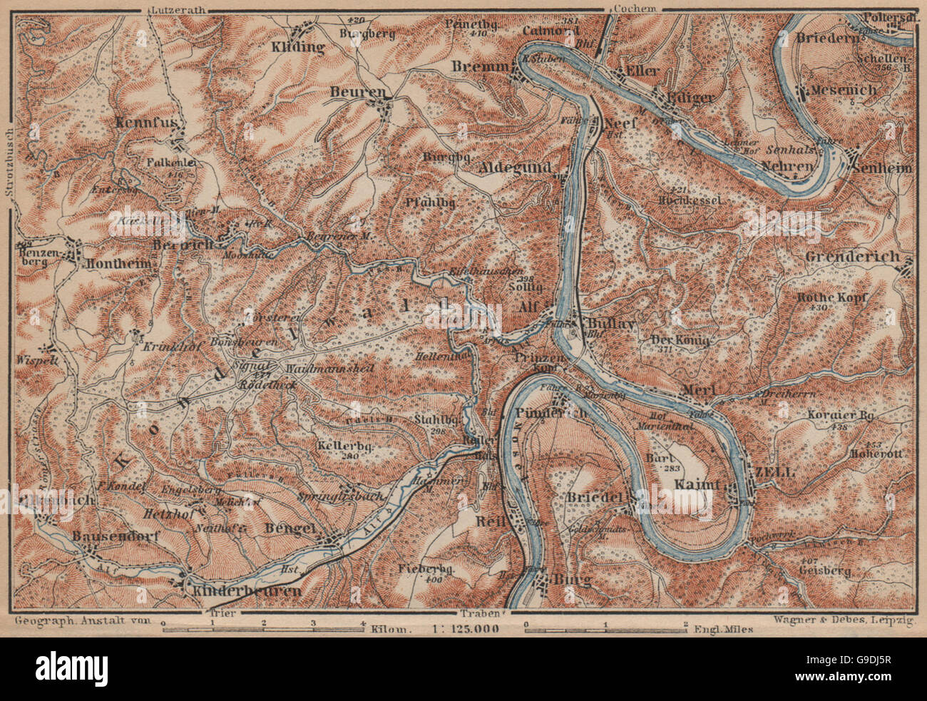 MOSEL. Zeller Hamm. Alf Kondelwald Moselle Eifel. Rhineland-Palatinate, 1903 map Stock Photo