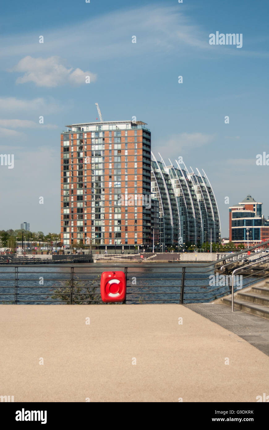 Modern apartments on the waterside Salford Quays Manchester Stock
