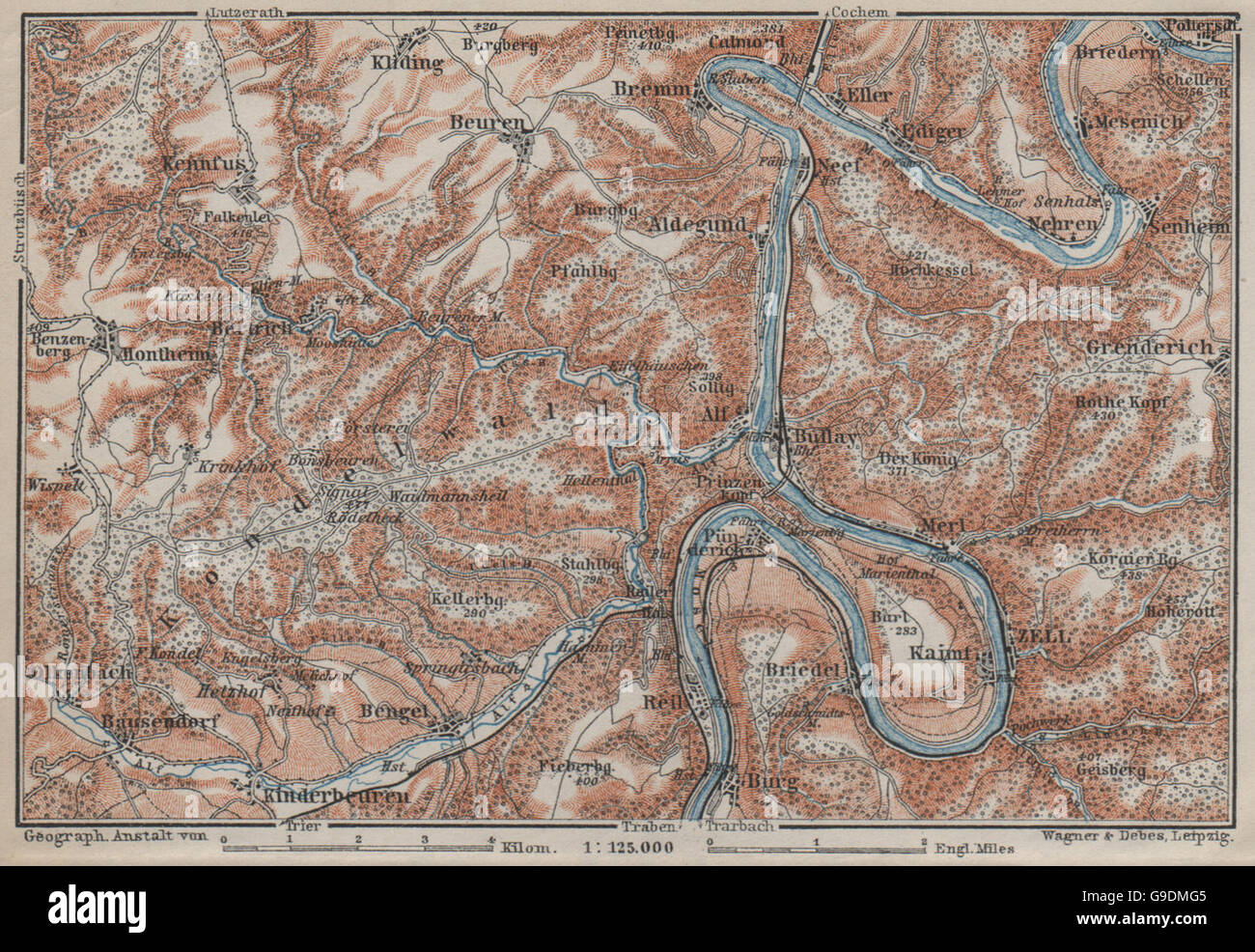 MOSEL. Zeller Hamm. Alf Kondelwald Moselle Eifel. Rhineland-Palatinate, 1906 map Stock Photo