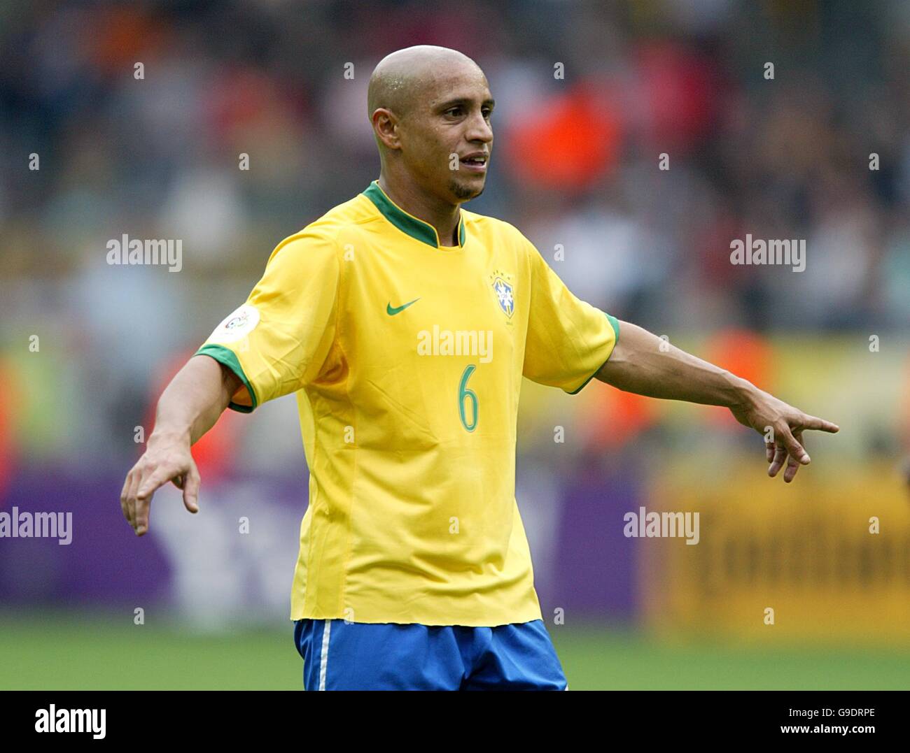 Roque Junior of Brazil before the England v Brazil, World Cup Quarterfinal  Stage match played at the Shizuoka Stadium…