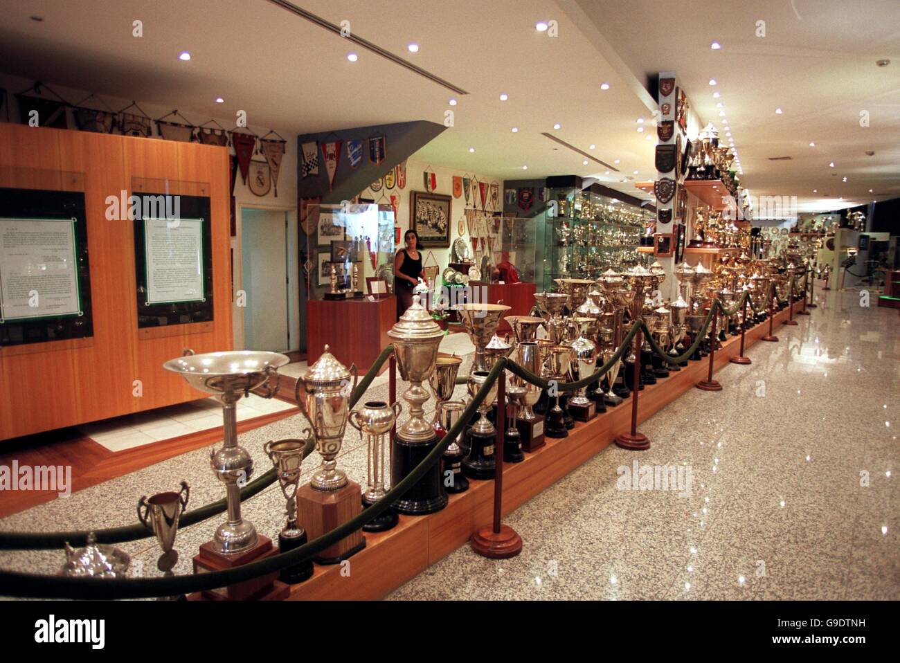 Portuguese Soccer - Sporting Lisbon Feature. A vast array of pennants and trophies fill the Sporting Lisbon museum Stock Photo