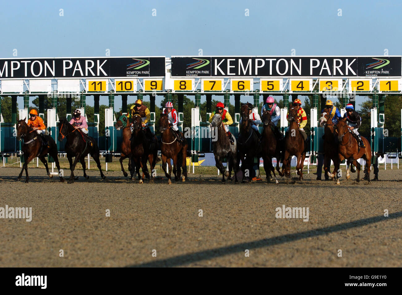 Horse Racing - Best of British Evening - Kempton Park Racecourse. The starting gate at Kempton Park Stock Photo