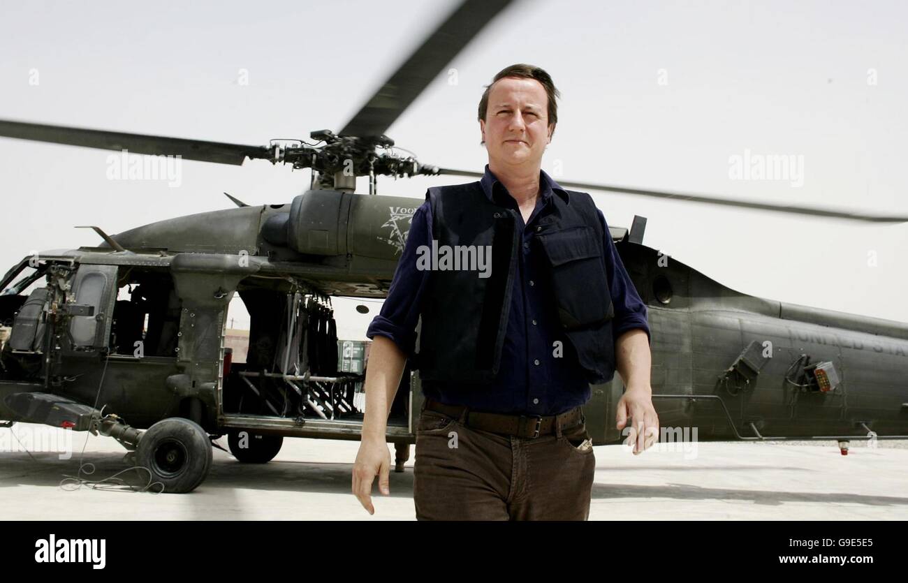 David Cameron, leader of the Conservative party, arrives at Camp Bastion in Lashkargah, Southern Afghanistan, visiting British troops stationed there. Stock Photo