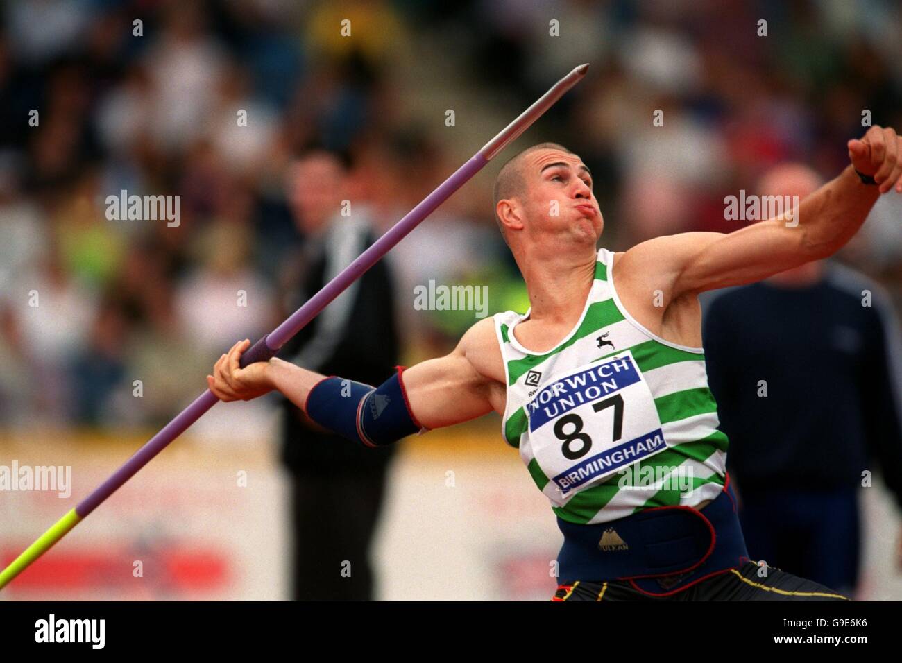 Paul cooper about to launch the javelin hires stock photography and