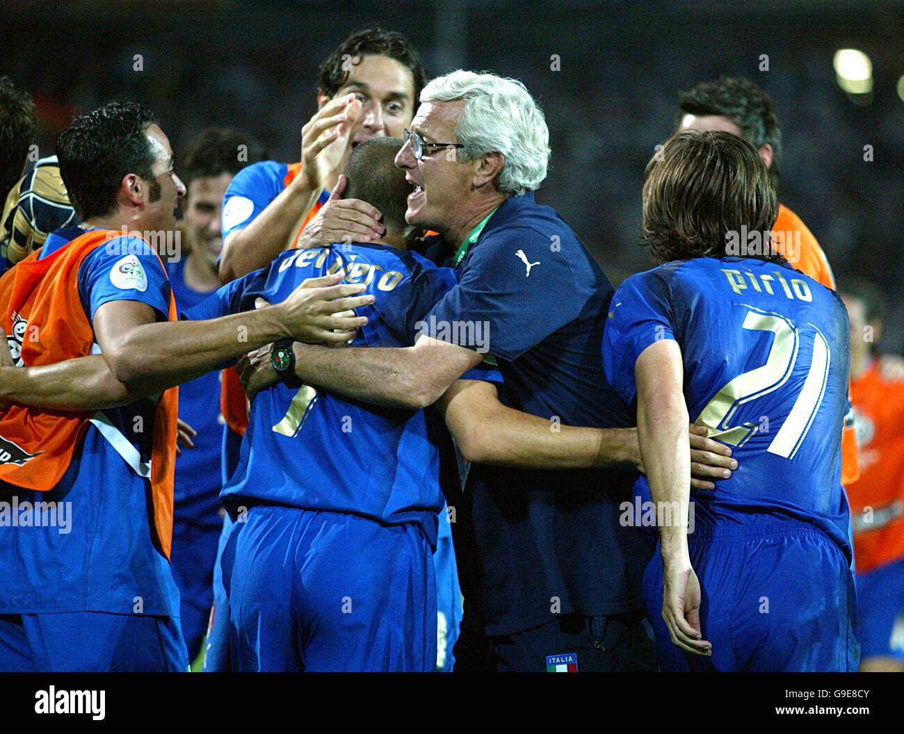 Italy coach Marcelo Lippi celebrates with goalscorer Alessandro Del Piero Stock Photo