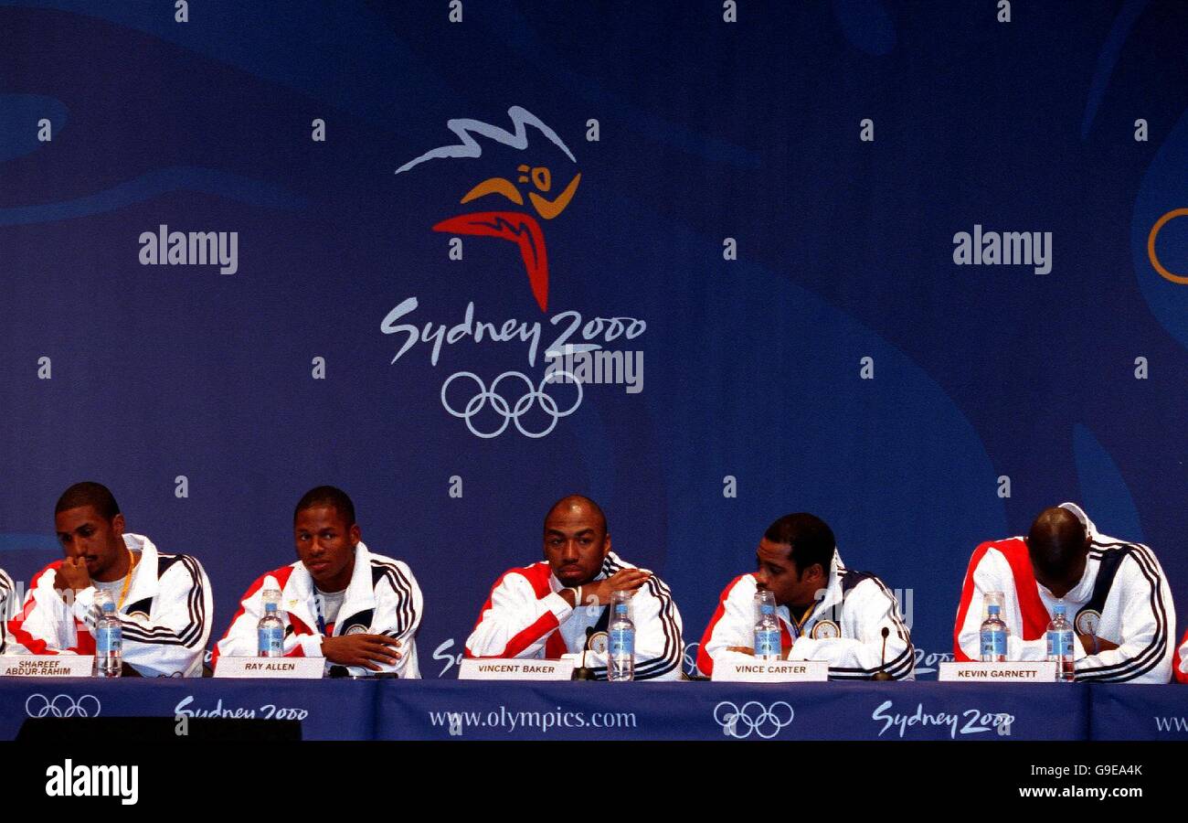 The USA team answer questions from the world's press during a press conference Stock Photo
