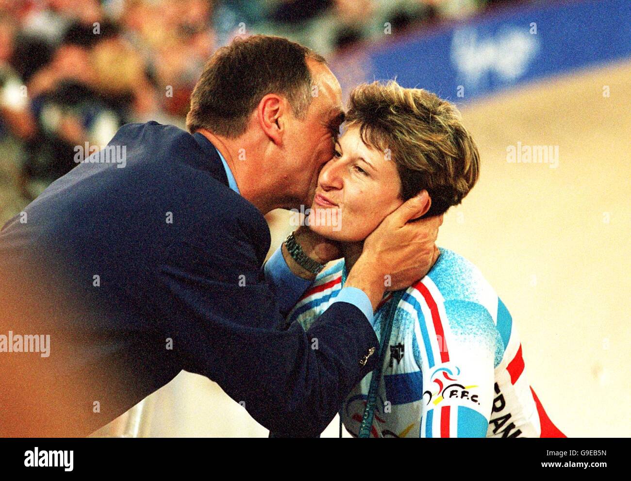 France's Felicia Ballanger is congratulated on her gold medal win Stock Photo