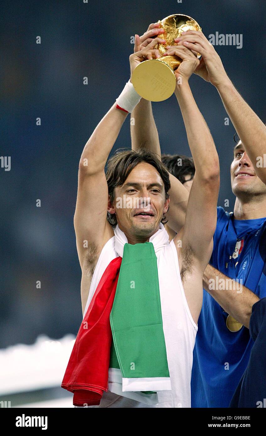 Soccer - 2006 FIFA World Cup Germany - Final - Italy v France - Olympiastadion - Berlin. Italy's Filippo Inzaghi celebrates with the FIFA World Cup Stock Photo