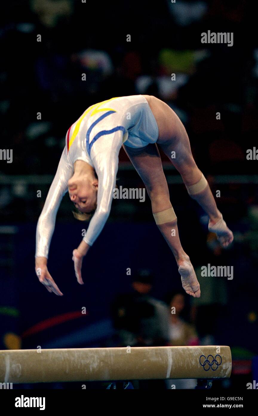 Maria Olaru of Romania flips her way to winning a bronze medal Stock