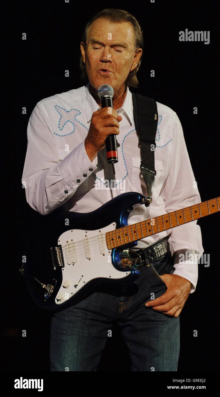 American Country and Western singer Glenn Campbell performing at the Hammersmith Apollo, London