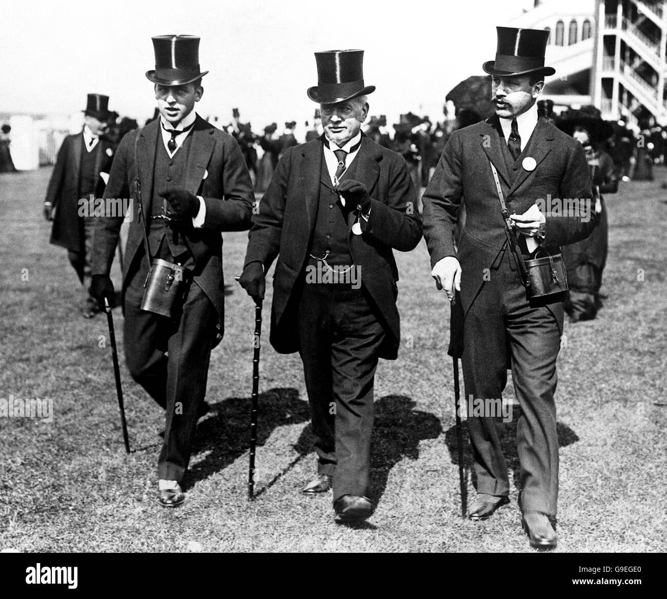 Horse Racing - Royal Ascot - 1913. The Hon. Neil Primrose walking with Lord Rosebery and Lord Dalmeny. Stock Photo