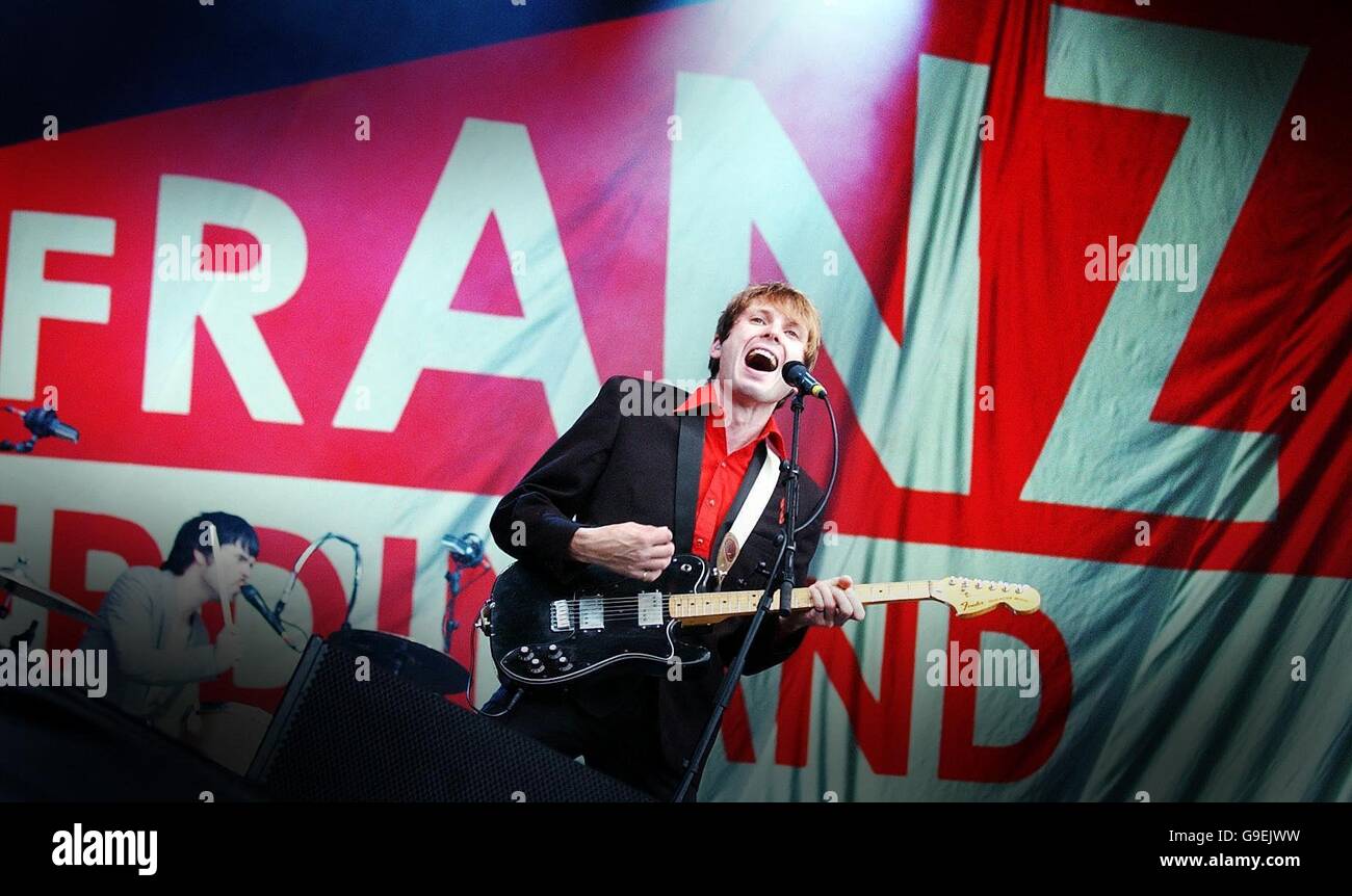 Franz Ferdinand lead singer Alex Kapranos performs on the Main Stage at the T in the Park music