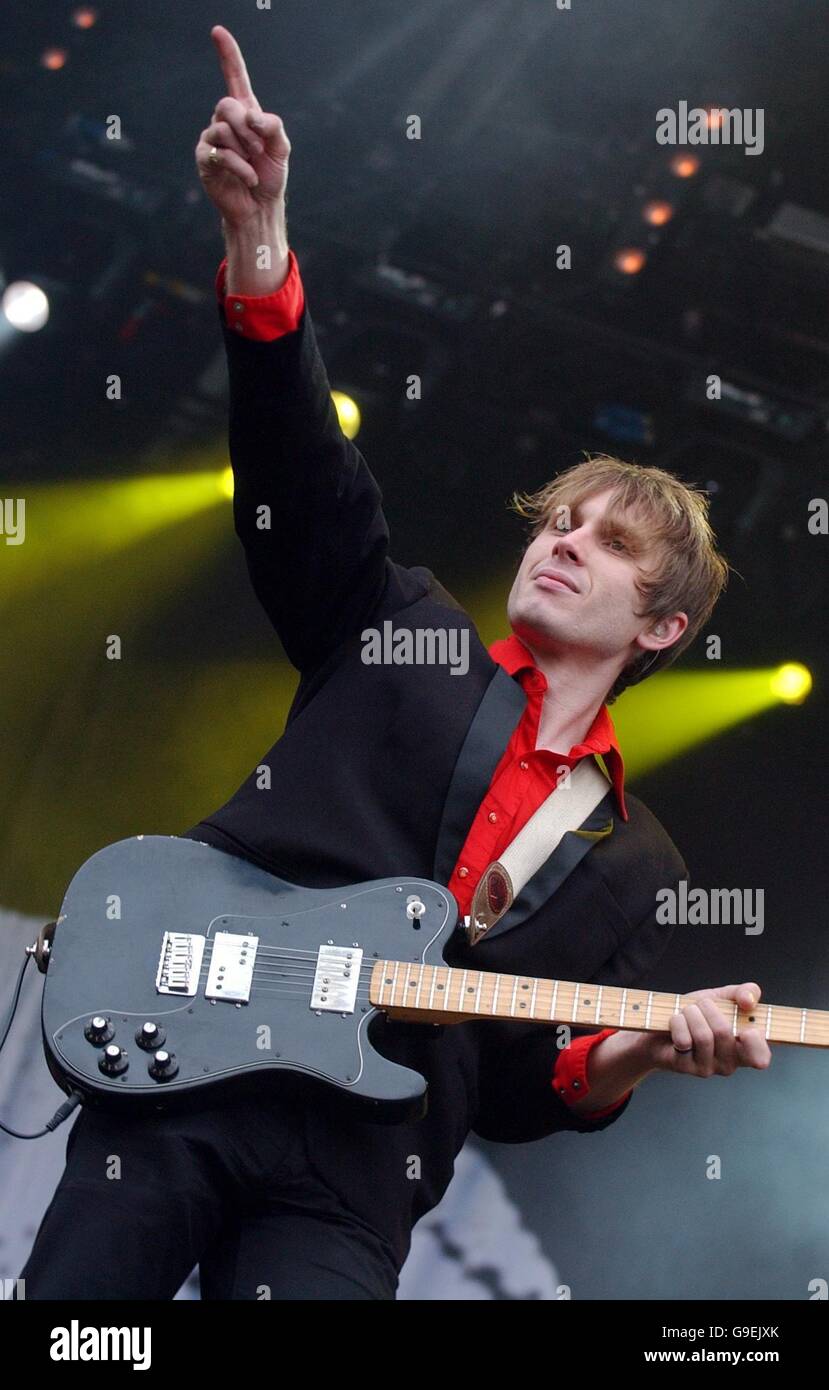 Franz Ferdinand lead singer Alex Kapranos performs on the Main Stage at the T in the Park music