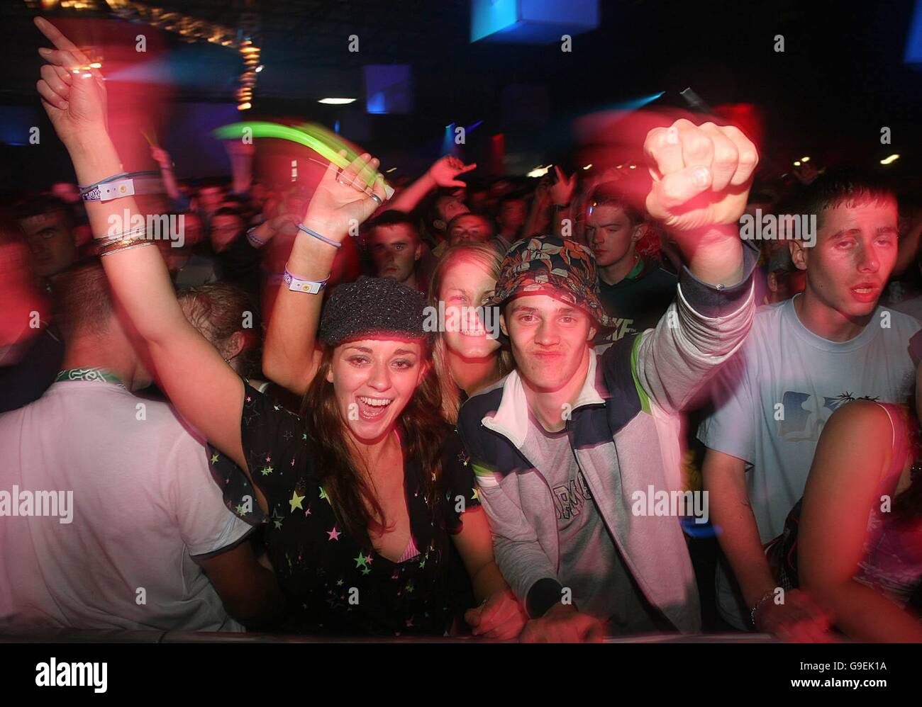Thousands of revelers in the dance tent of the Oxegen Music festival at Punchestown racecourse