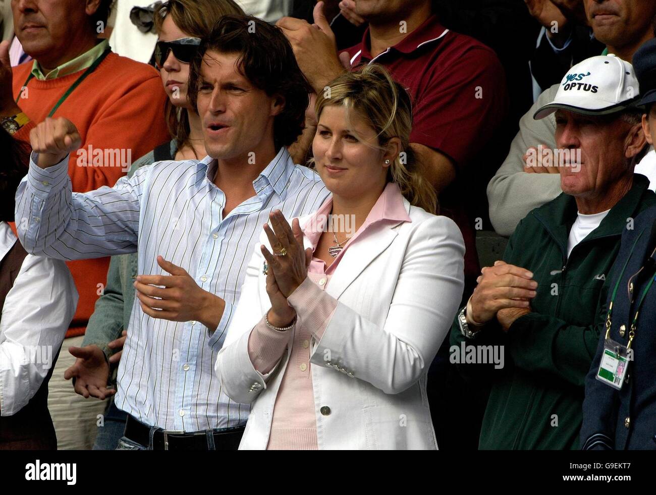 Tennis - Wimbledon Championships 2006 - All England Club - Day Thirteen. Mirka Vavrinec partner of Switzerland's Roger Federer applauds during The All England Lawn Tennis Championships at Wimbledon. Stock Photo