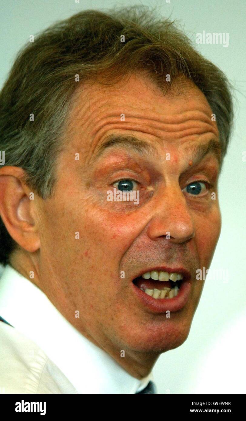 Britain's Prime Minister Tony Blair speaks to an invited audience of