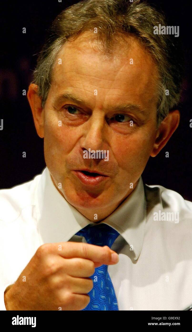 British prime minister tony blair during his speech hi-res stock