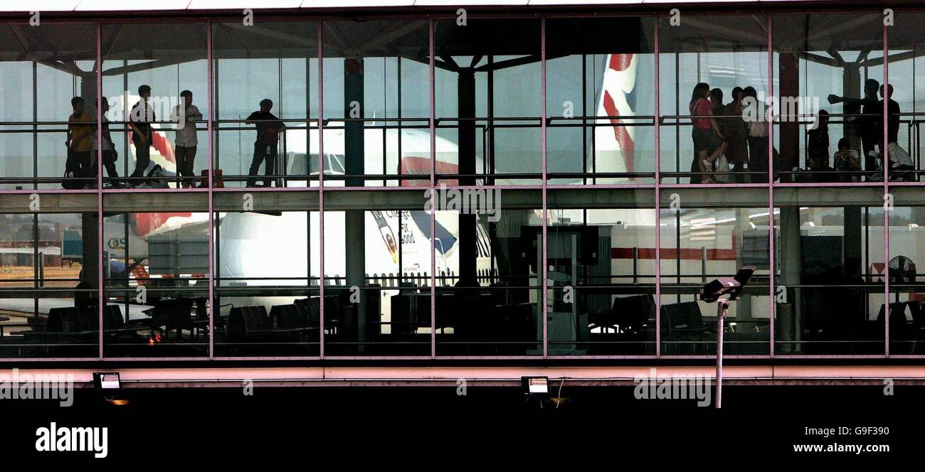 Heathrow airport. A British Airways 747 at Terminal One's arrival/departure gate at Heathrow Airport. Stock Photo