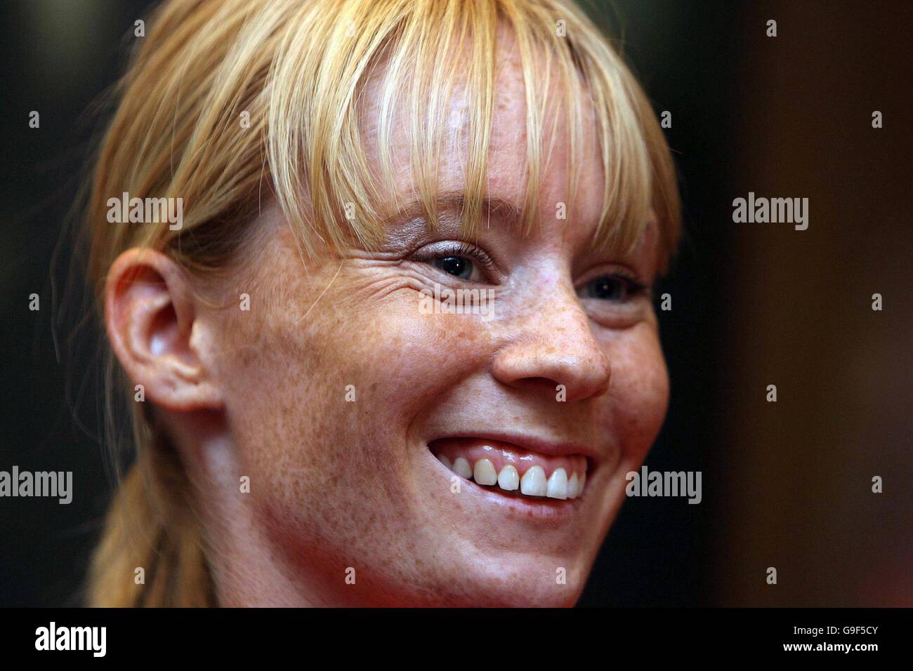 Irish athlete and medal hope Derval O'Rourke talks to the media during a press conference held at the Conrad Hotel, Dublin in advance of the forthcoming Spar European Athletics Championships in Gothenburg next week. Stock Photo